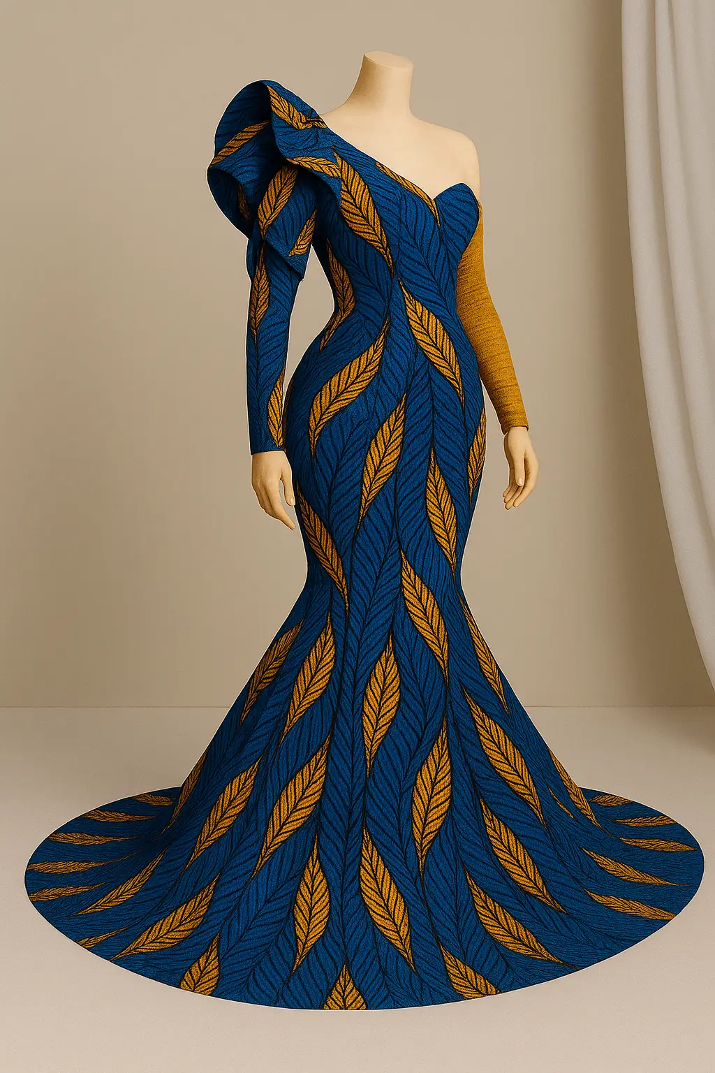 Royal Blue Leaf Majesty Gown - Image 3